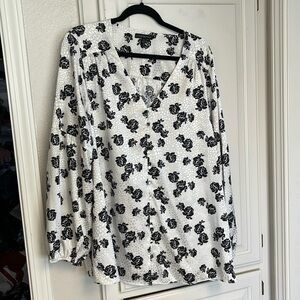 Black and white rose blouse